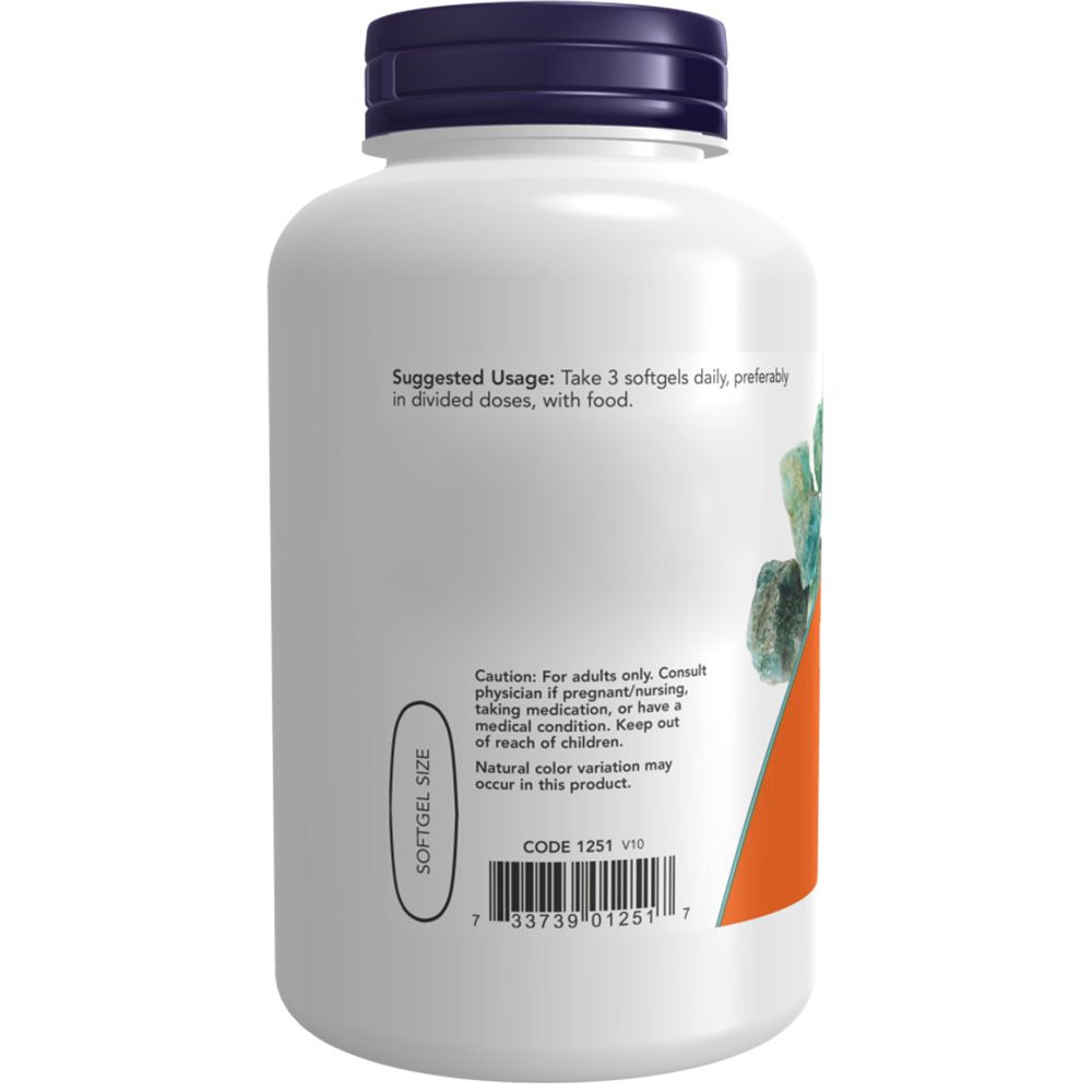 Achterkant van de fles. Opschrift: Gebruiksaanwijzing. Bevat code en waarschuwingen. Merk: NOW.