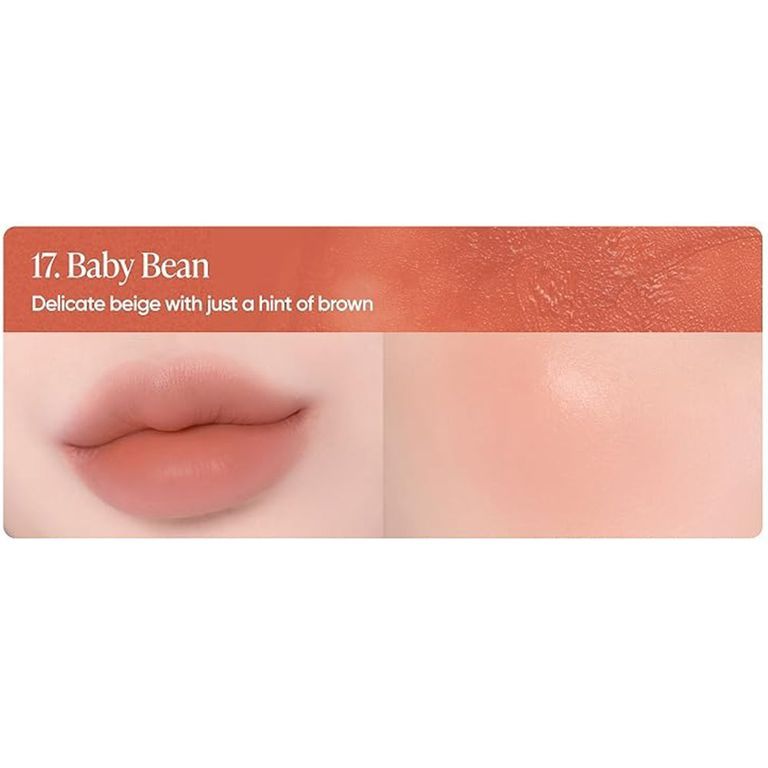 Échantillon de couleur 17 'Baby Bean': Beige délicat avec une touche de brun pour lèvres et joues.