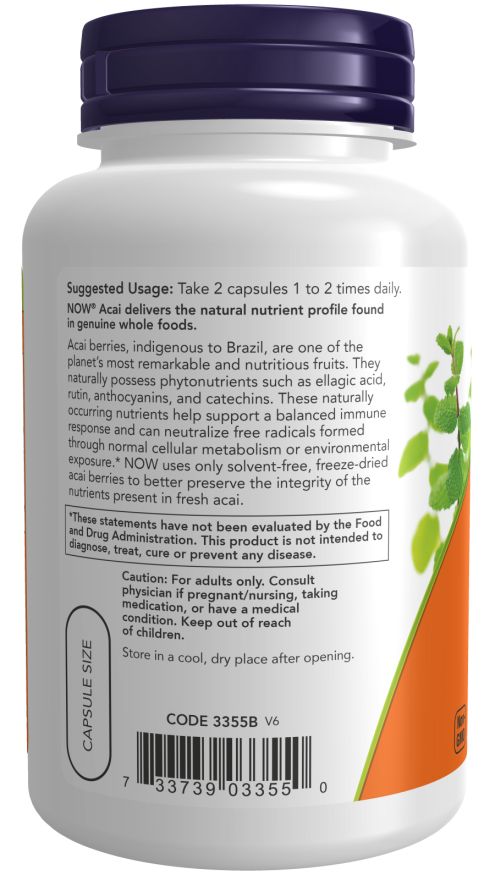 Dos de la bouteille. Étiquette orange avec texte : "Suggested Usage", posologie, avertissements et code-barres.
