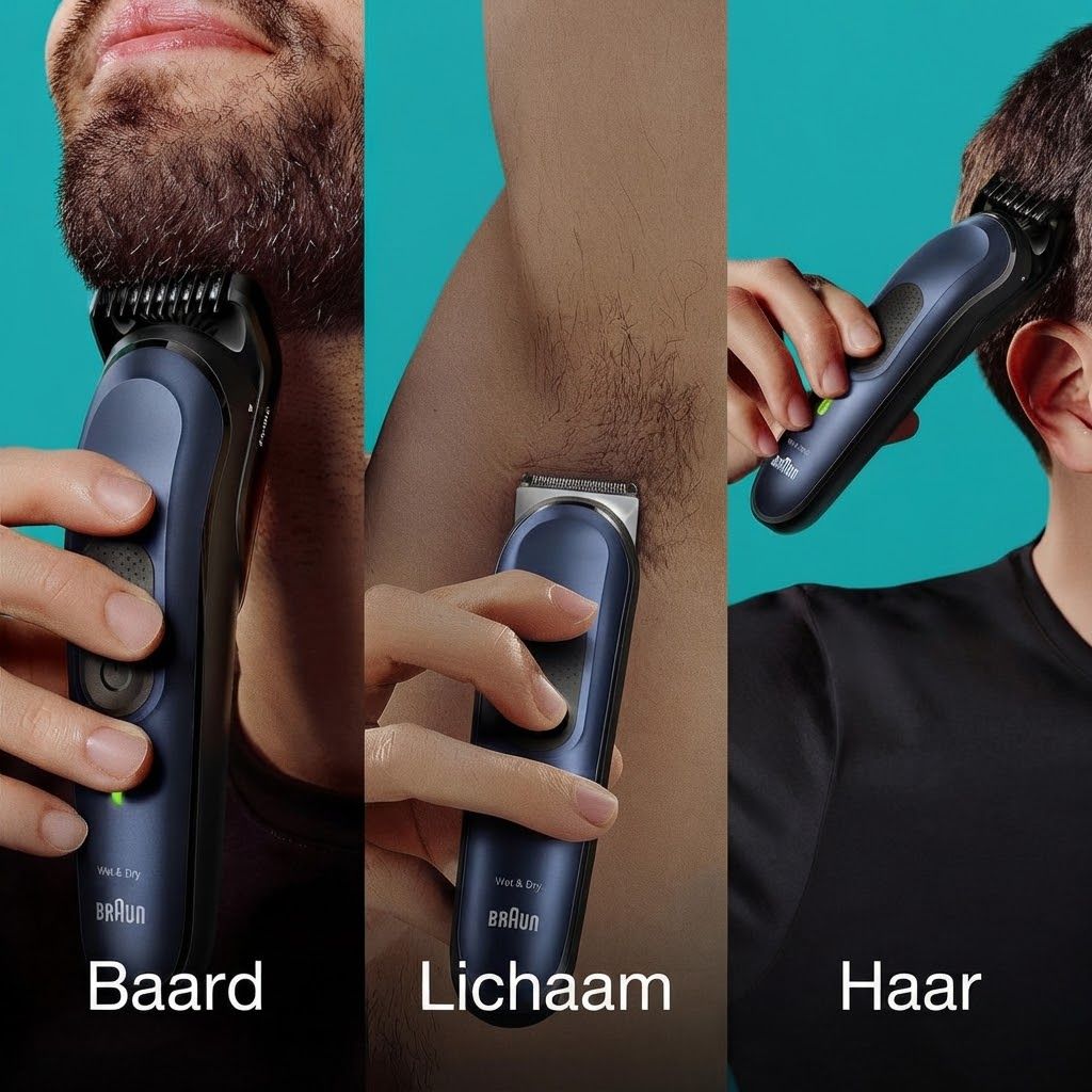 Donkerblauwe trimmer gebruikt voor baardverzorging.