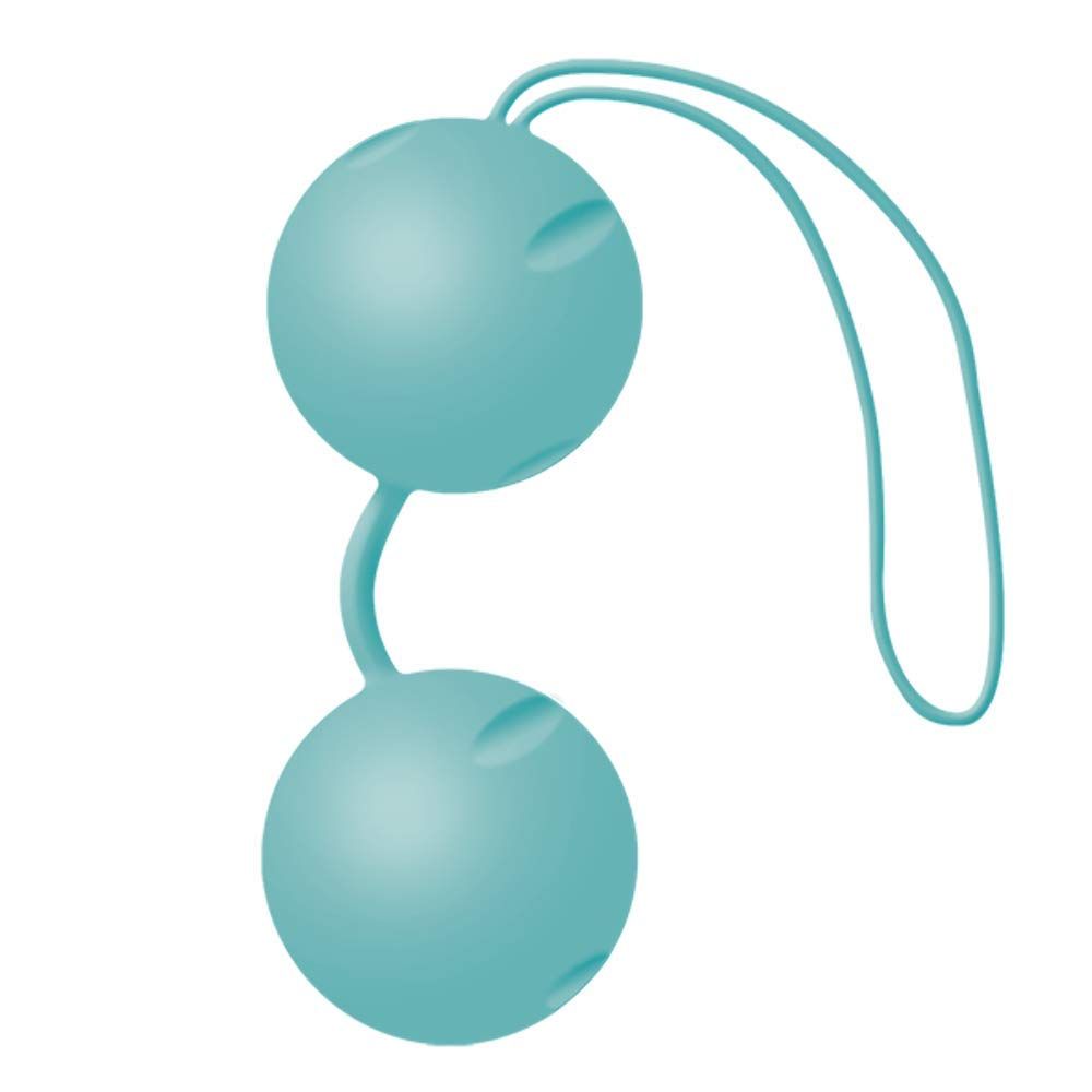 Twee lichtblauwe ballen, verbonden door een brug, met een lus.
