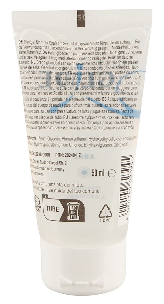 Achterkant van een tube met tekst. Medisch product voor gebruik met condooms.
