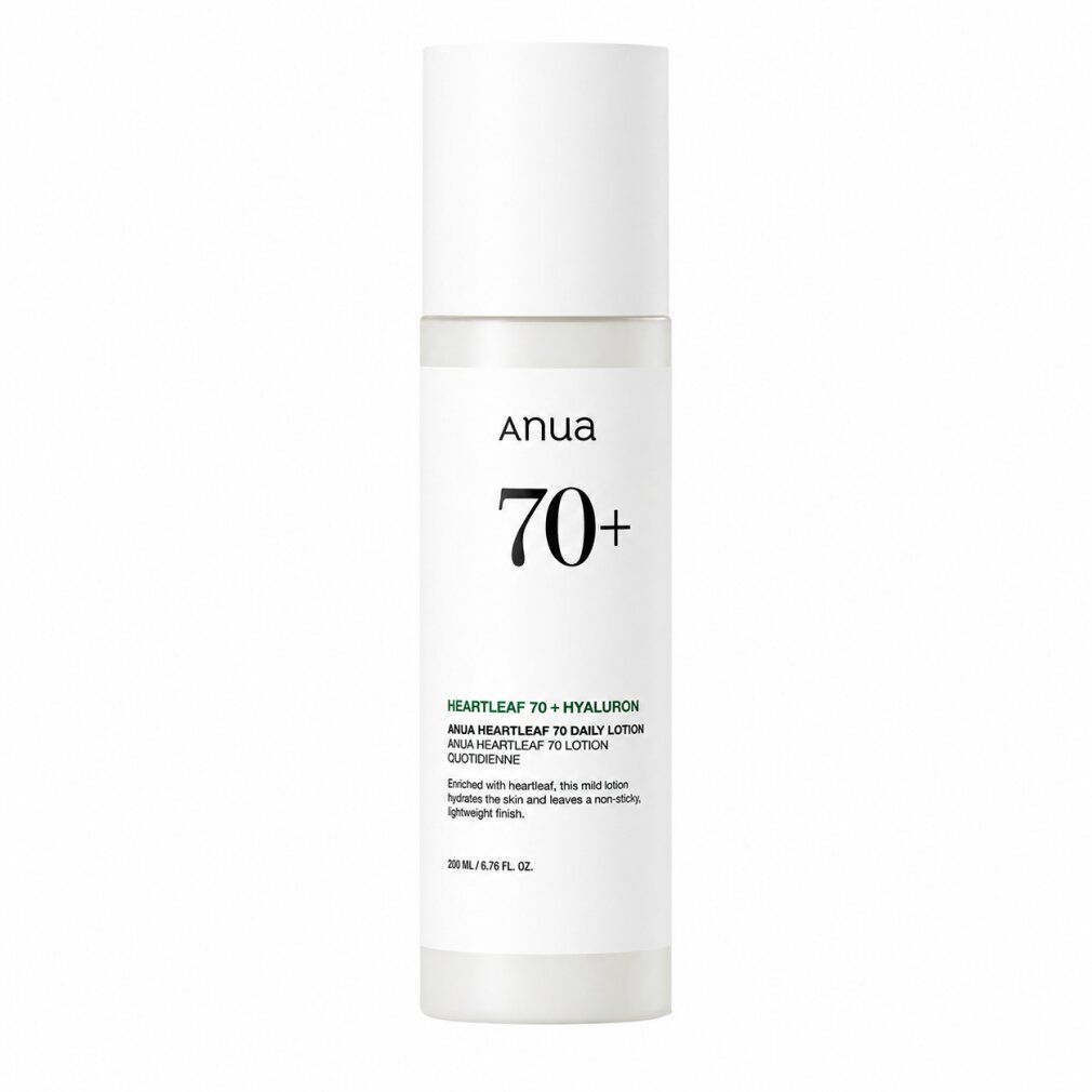 ANUA Heartleaf 70+ Hyaluron Lotion fles met gedetailleerde productomschrijving en 200ml aanduiding.