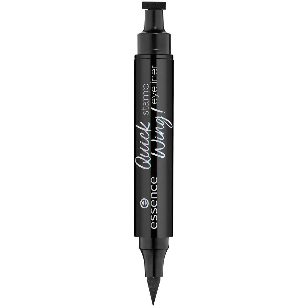 Stylo eyeliner double embout noir. Pointe tampon et feutre. Inscription: Quick Wing! et Essence.