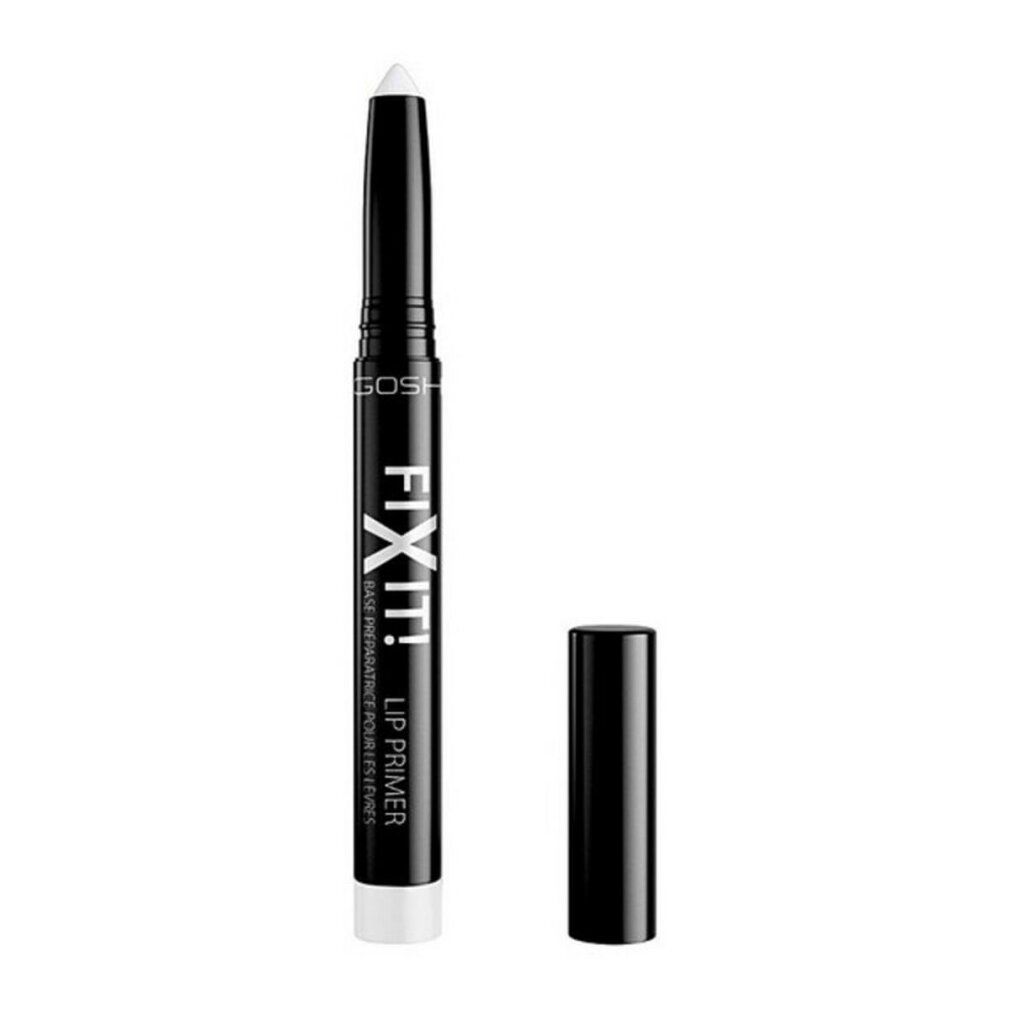 Lip primer met zwarte stift en witte punt. De dop is verwijderd. Op de stift staat "FIX IT!" en "LIP PRIMER".