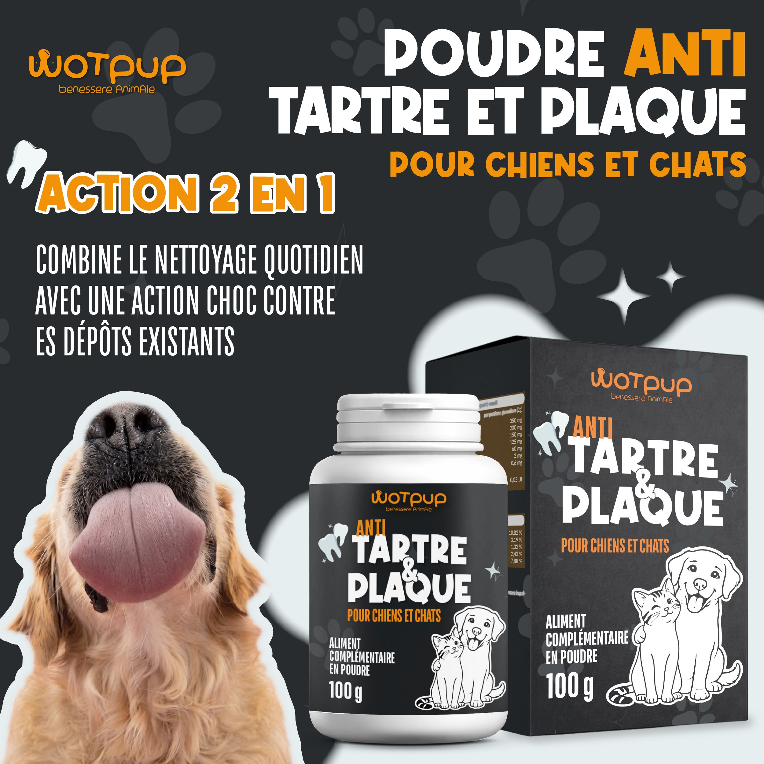 LA.GA PHARMA Dental Bright Poudre Dentaire Chien & Chat – Tartre & Plaque, Menthe, Sauge