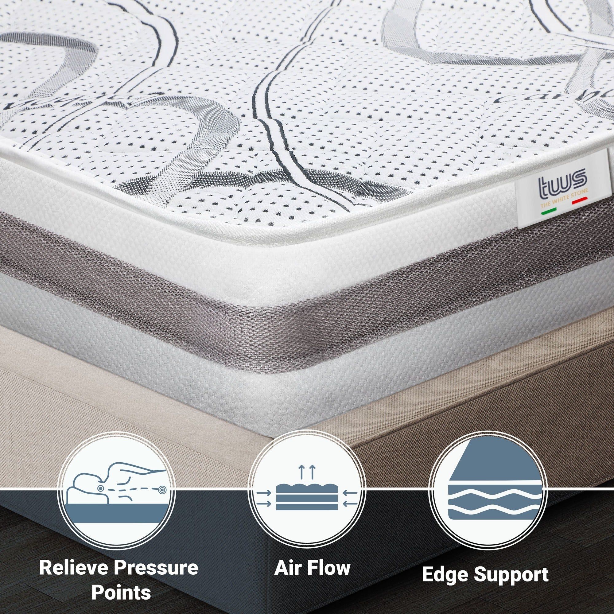 The White Stone Traagschuim Matras 80x190 cm Hoogte 22 cm | Hypoallergeen en Ademend Tijk