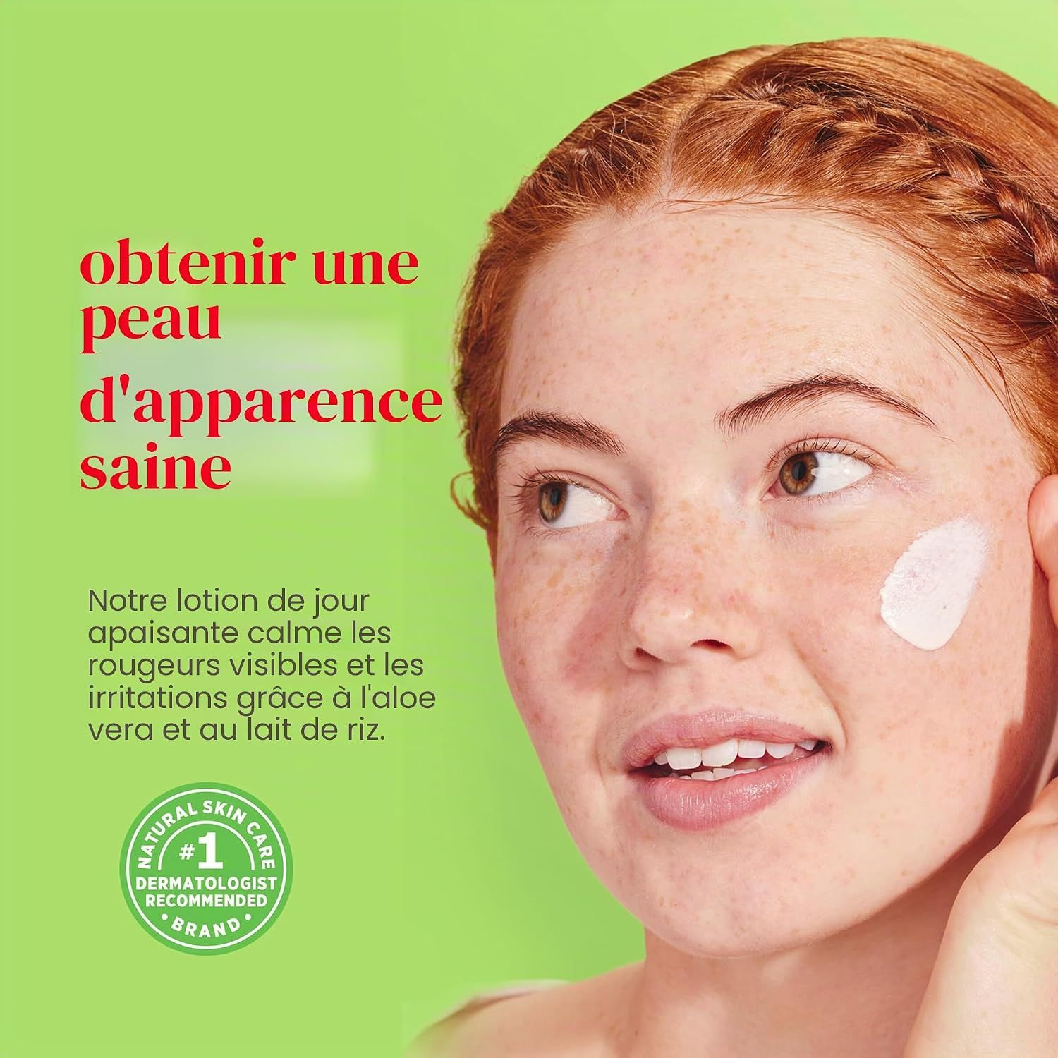 Obtenir une peau d'apparence saine : lotion de jour apaisante à l'aloès et au lait de riz.