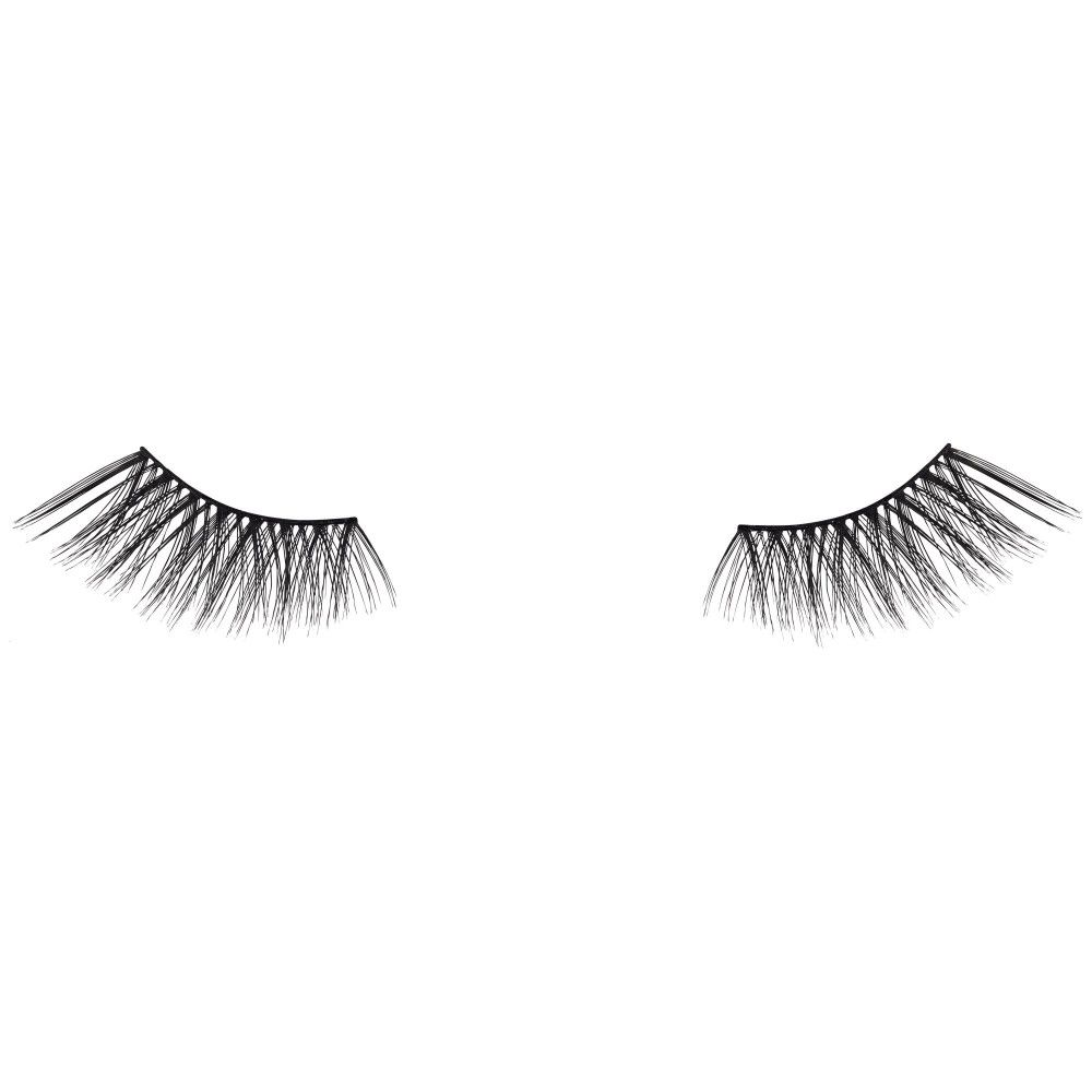 Faux cils noirs, longs et fins. Courbés, avec des poils individuels.