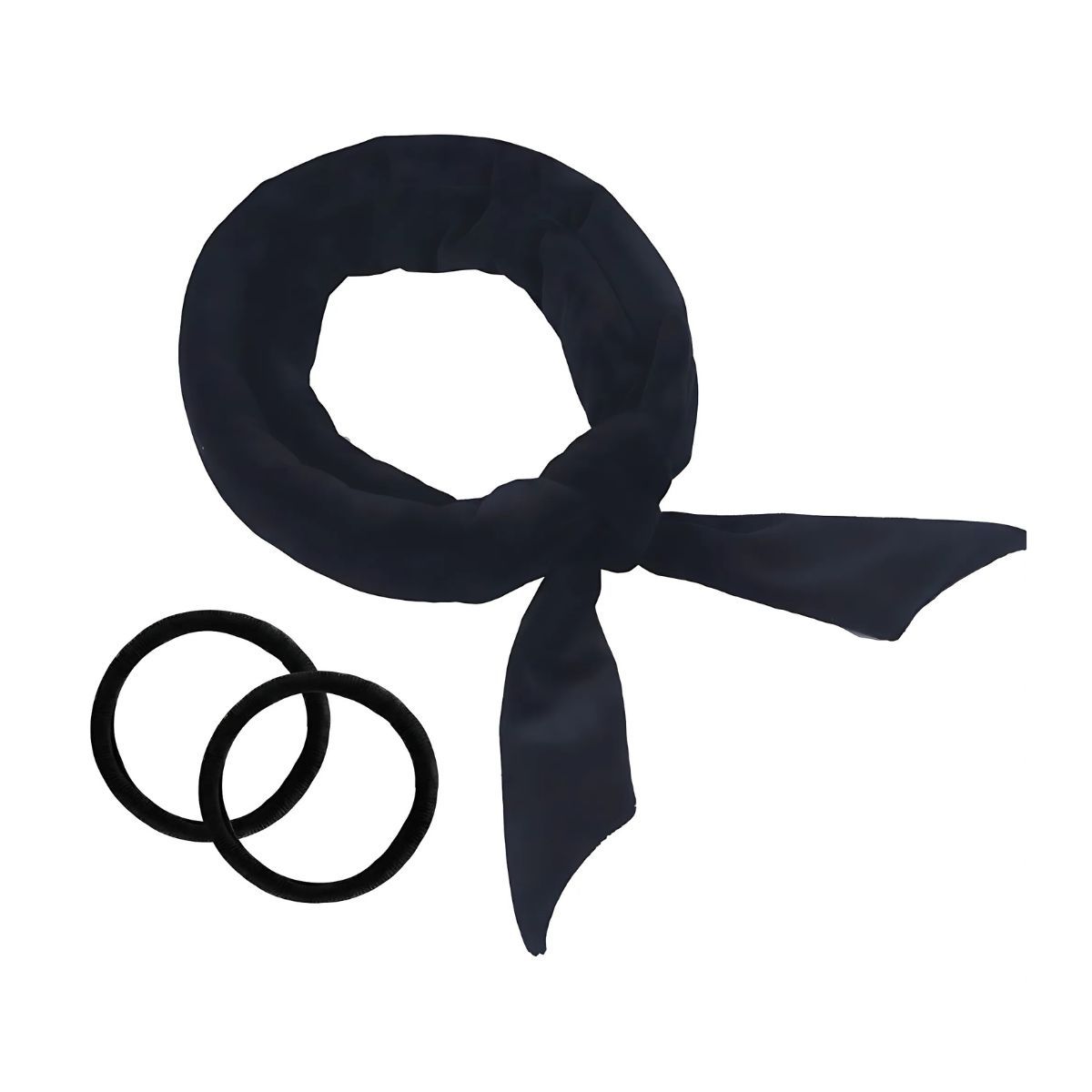 Bigoudi en tissu noir avec nœud, et un bonnet en soie.