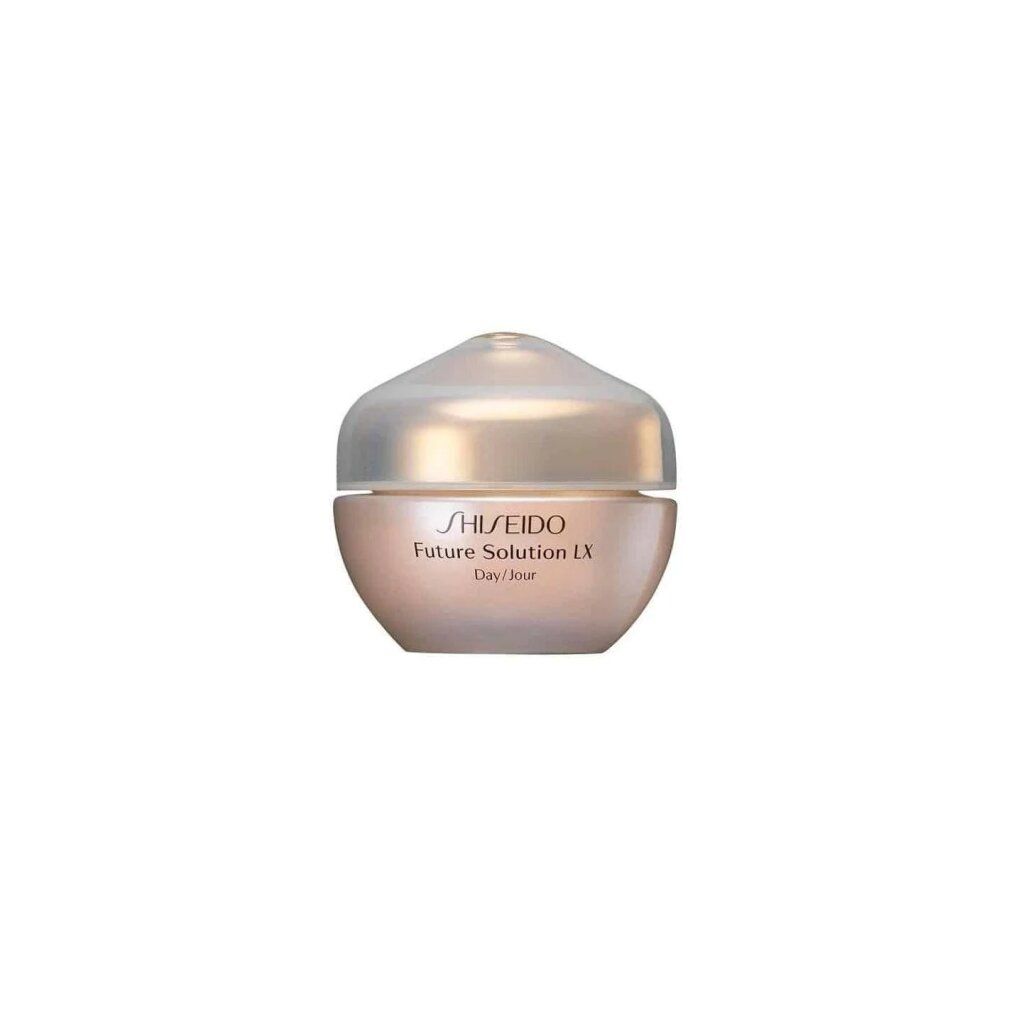 Crèmepot met deksel. Opschrift: SHISEIDO Future Solution LX Day / Jour.