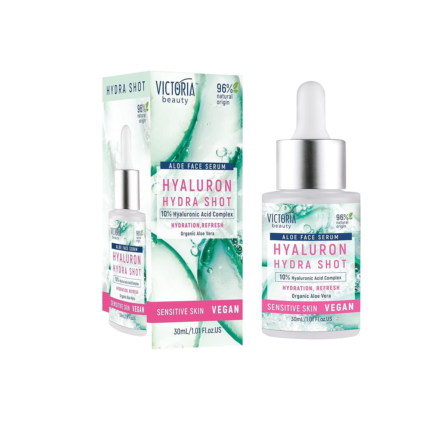 Victoria Beauty Hyaluron Hydra Shot serumflesje en verpakking.