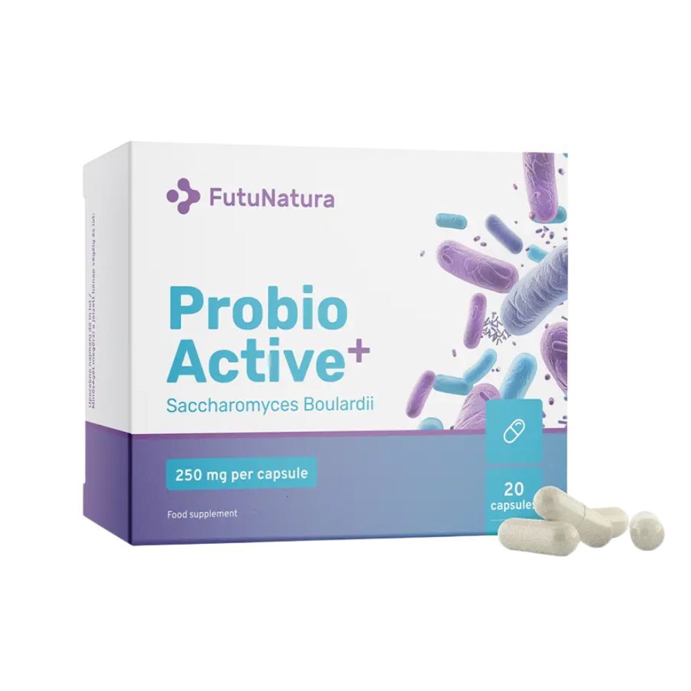 FutuNatura Probio Active PLUS verpakking met Saccharomyces boulardii capsules.
