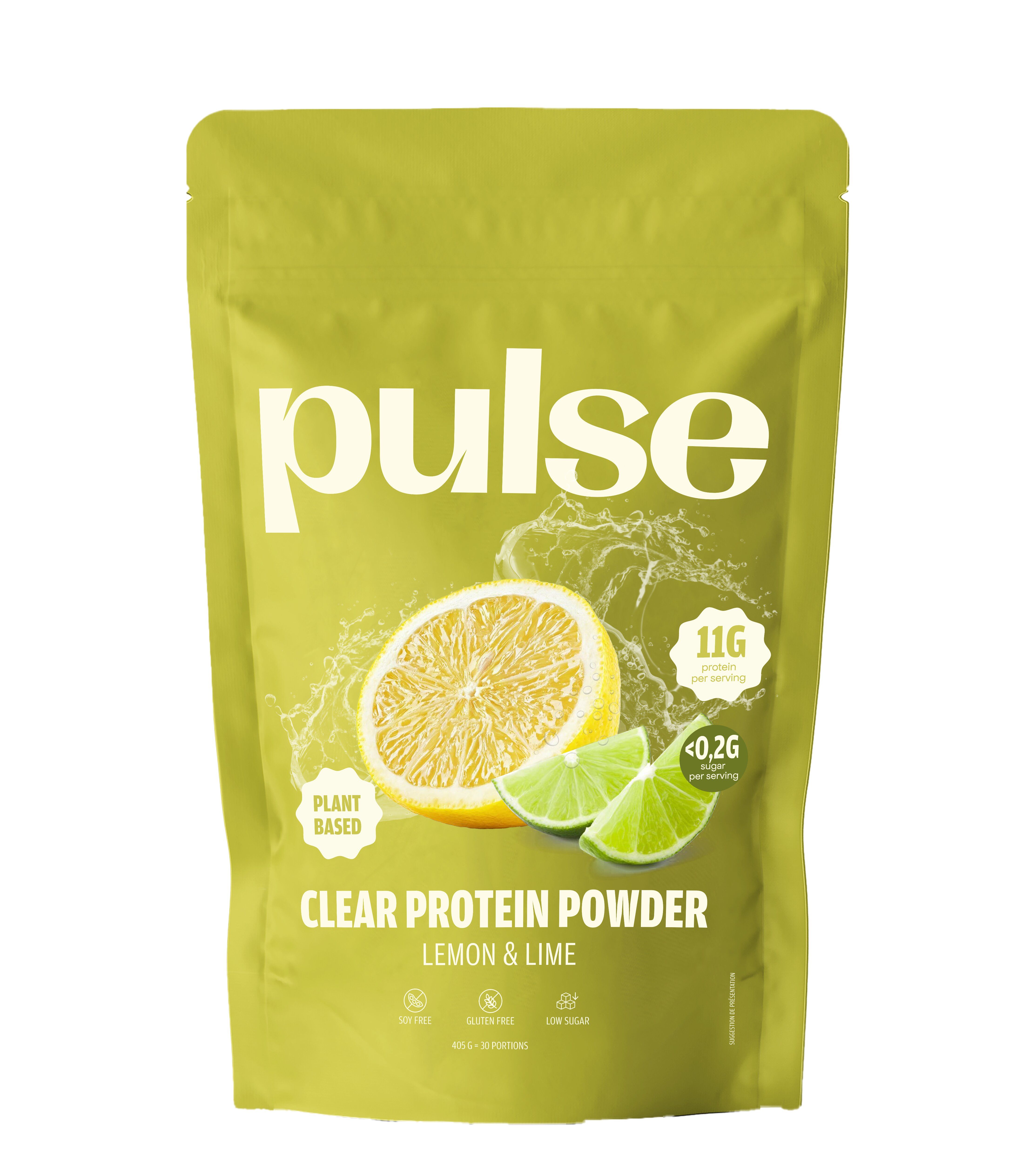 PULSE PROTEIN Poudre Protéinée Végétale Claire Citron & Citron Vert. Plant Based. 11g de Protéines par portion.