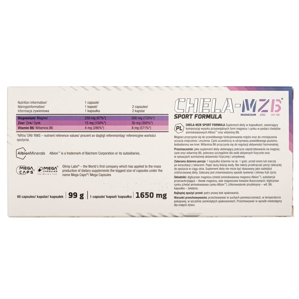 Olimp Chela-MZB Sport Formula capsuleverpakking, 60 capsules.