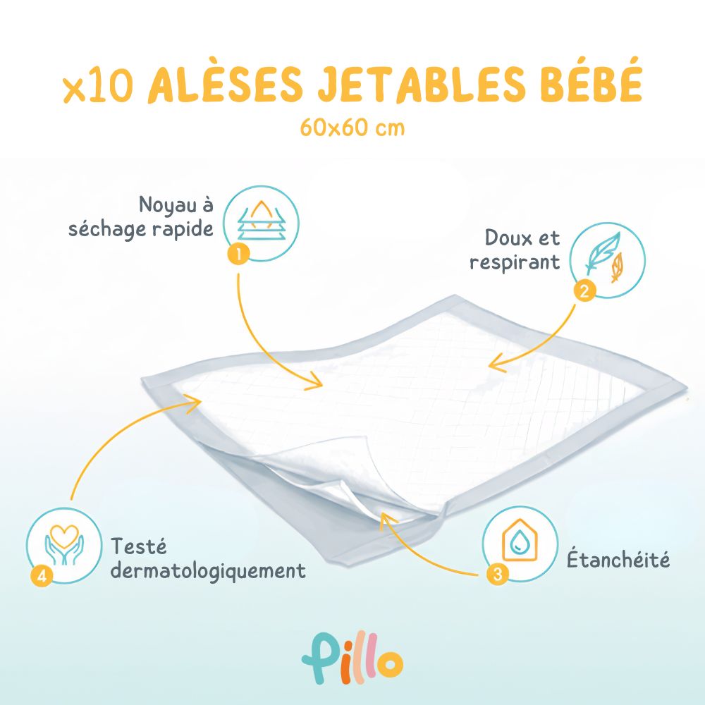 Pillo Alèses Jetables pour Nouveau-nés 60x60