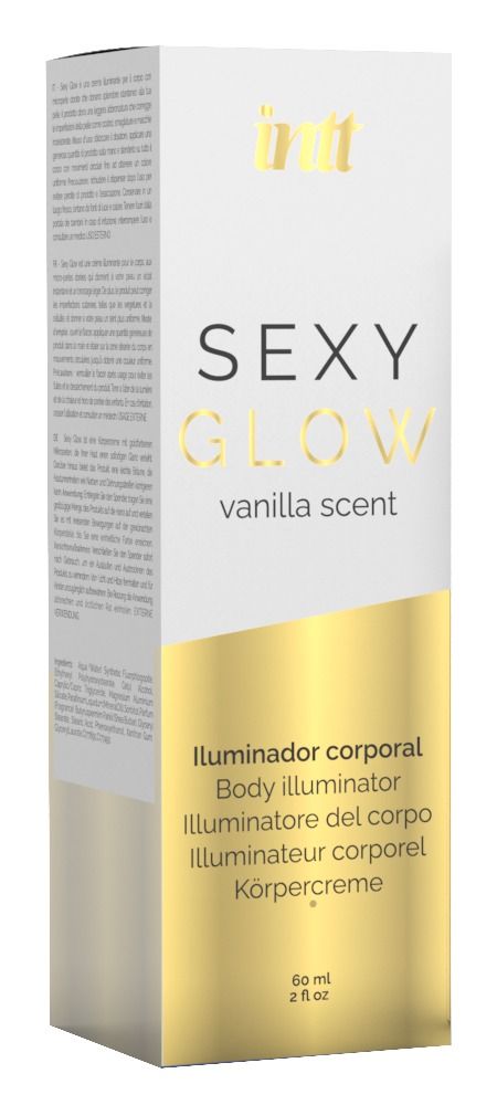 Emballage de la crème corporelle intt Sexy Glow avec description détaillée.