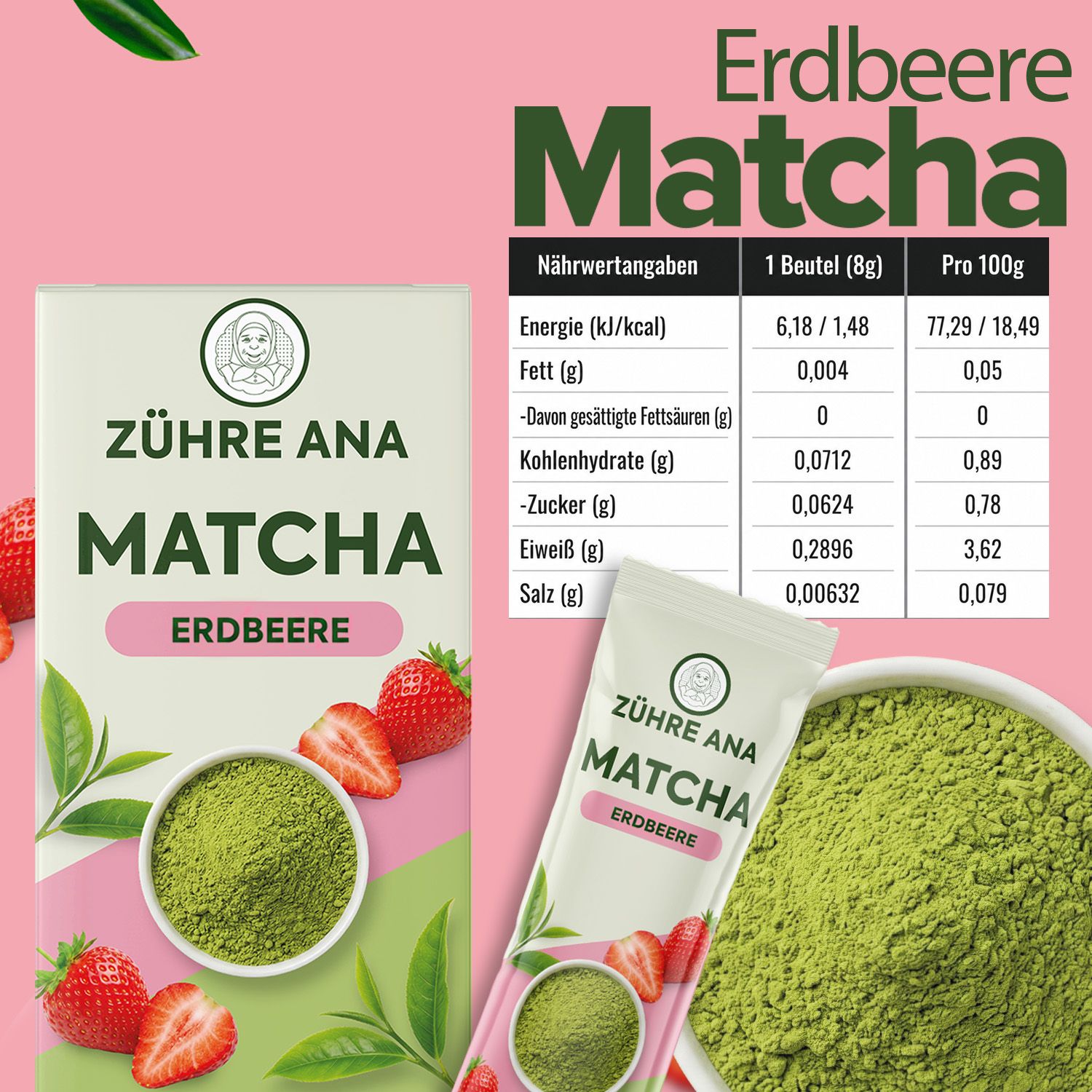 ZÜHRE ANA Matcha Thee met aardbeiensmaak