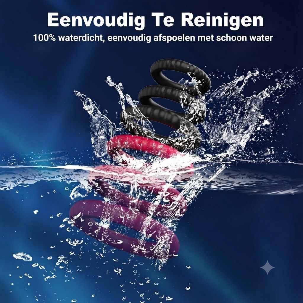 Zwarte en rode handtrainer duikt in water, spatten omringen het.
