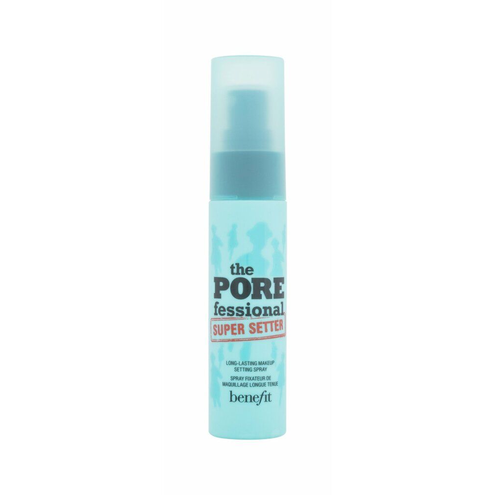 Turquoise sprayfles met transparante dop. Opschrift: The Porefessional Super Setter. Merk: benefit.