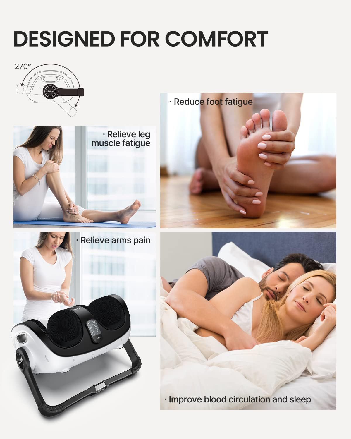 Un appareil de massage des pieds blanc et noir avec des commandes et un écran.