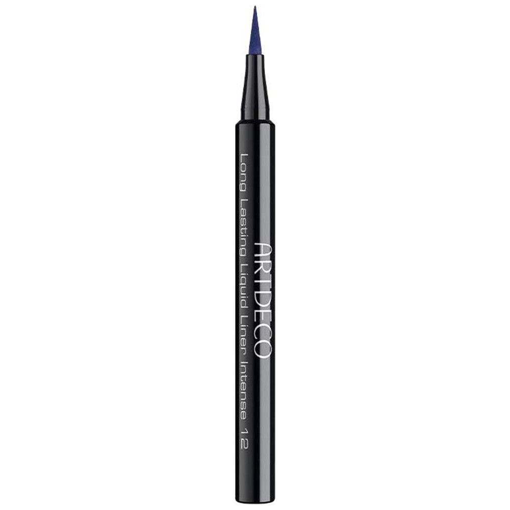 Stylo eye-liner noir avec pointe bleue. Inscription : ARTDECO Long Lasting Liquid Liner Intense 12.