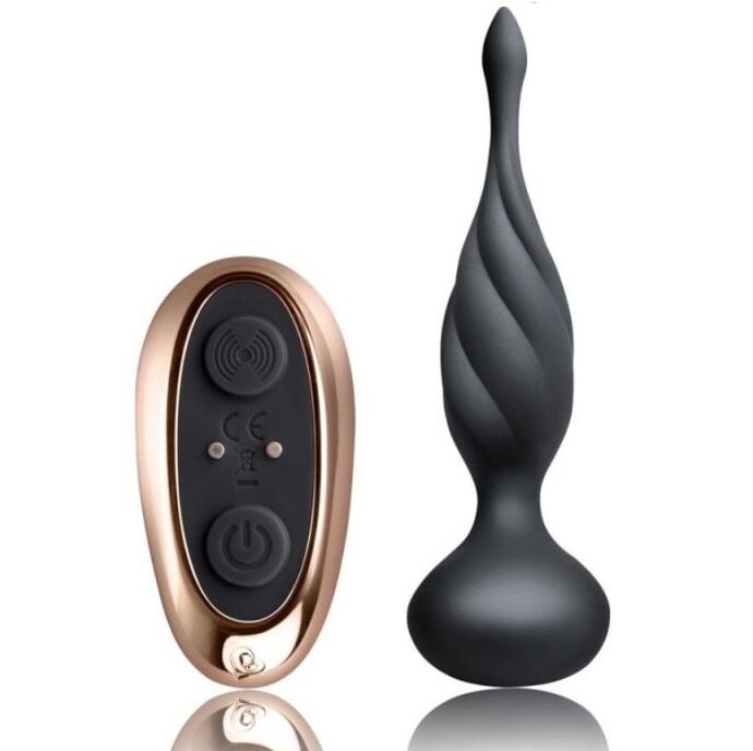 Stimulateur anal noir au design torsadé avec une base large.