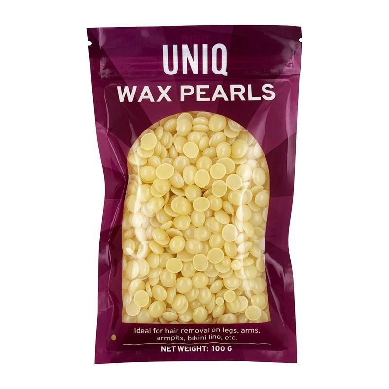 Verpakking UNIQ WAX PEARLS met gele waxparels. Ideaal voor ontharing.