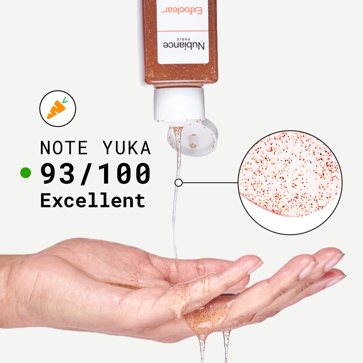 Exfoclear Gel wordt op de hand gegoten. Yuka-score: 93/100. Uitstekend.