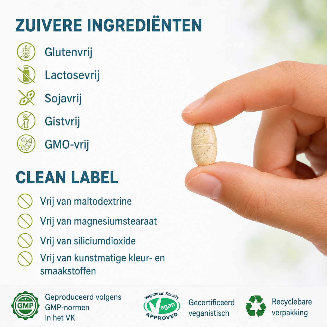Igennus Multivitaminen voor Mannen: Vrij van maltodextrine, magnesiumstearaat, siliciumdioxide, kunstmatige toevoegingen.