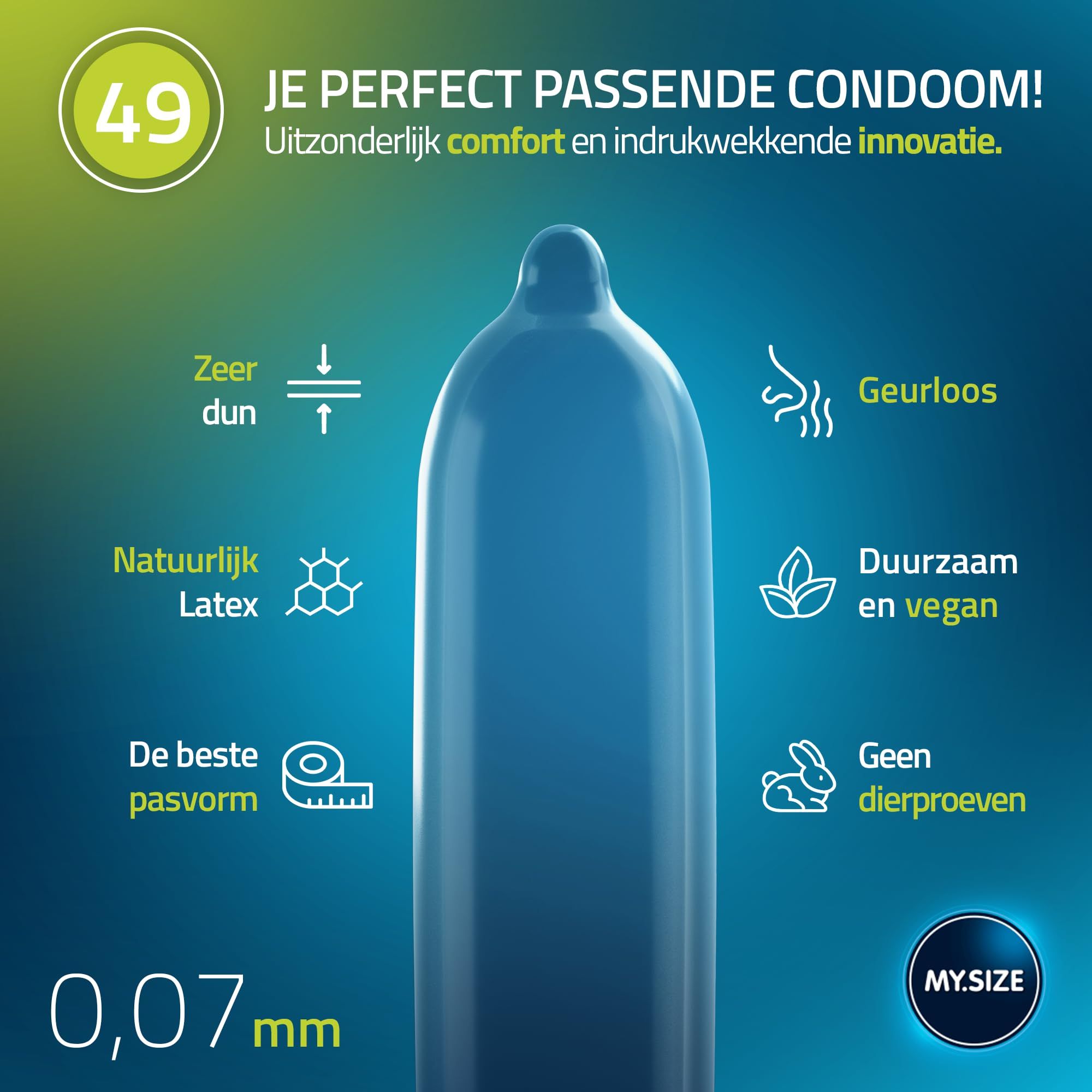 MY.SIZE 49 condoom: 0,07mm dun, natuurlatex, vegan, geurloos.