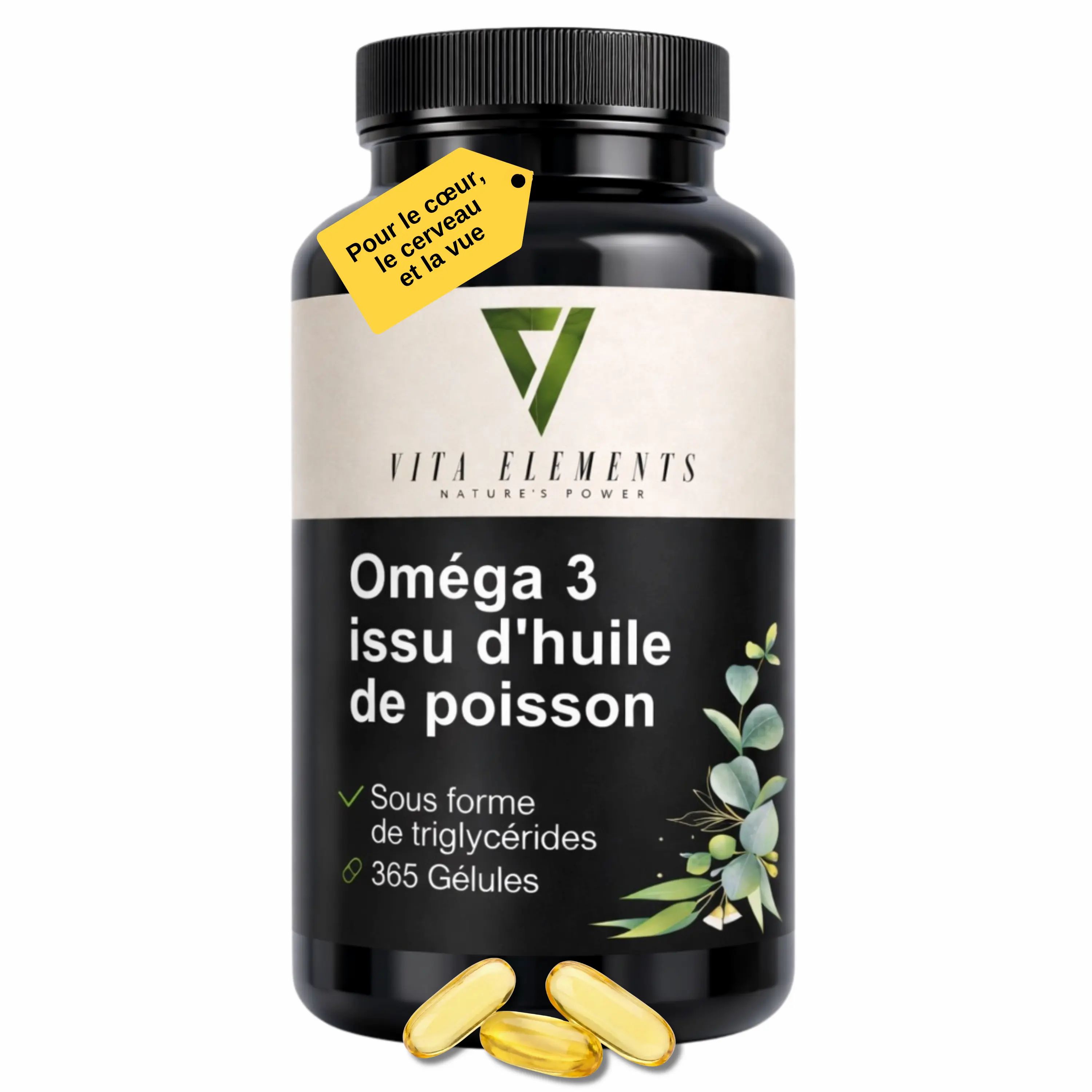 Bouteille d'oméga-3. "Idéal pour les sportifs".