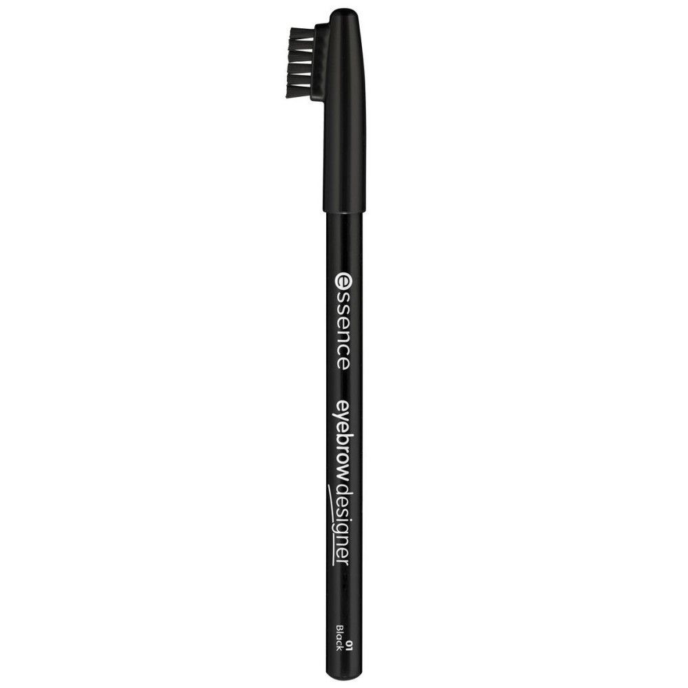 Crayon à sourcils noir avec brosse. Inscription: essence eyebrow designer. Couleur: 01 Black.