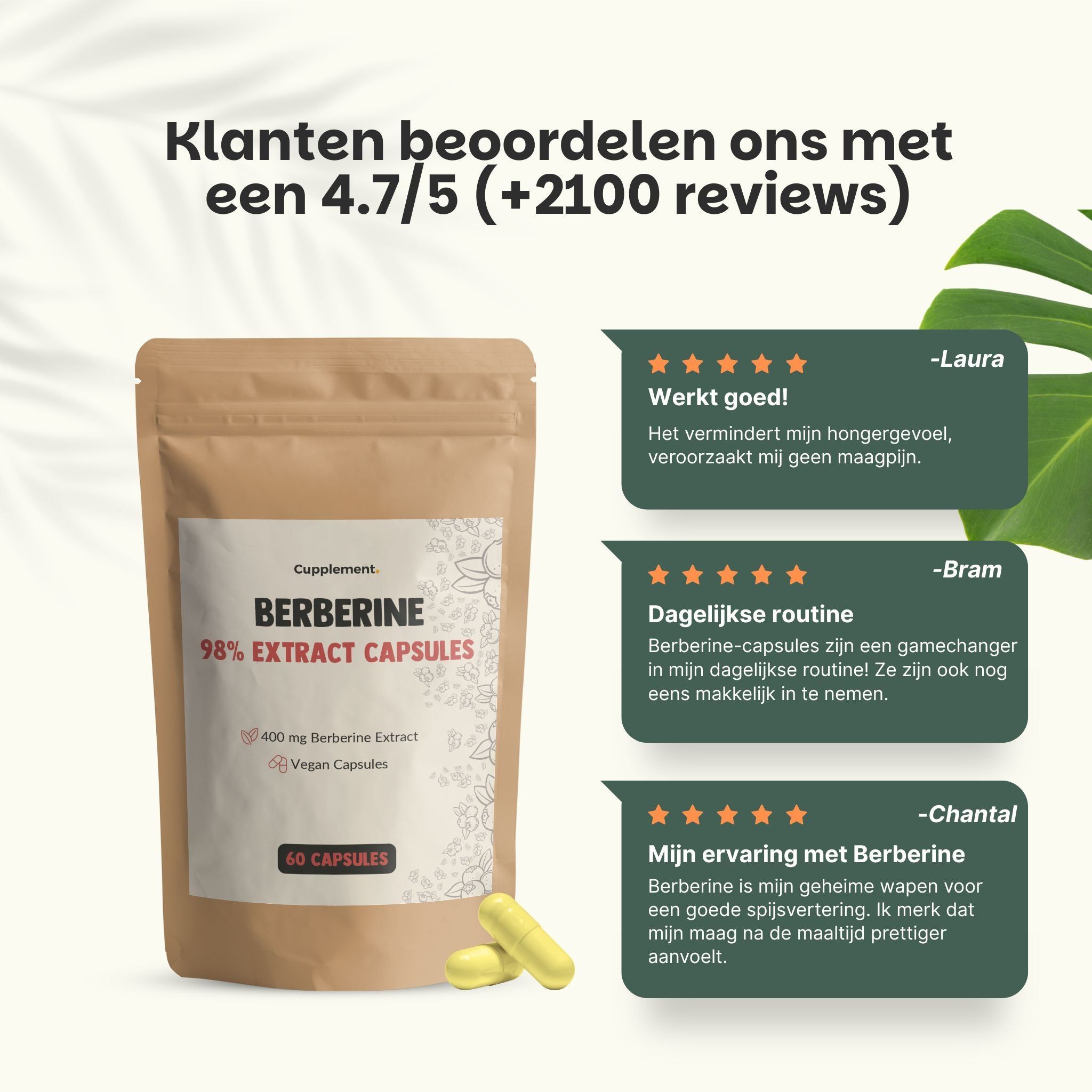 Klantbeoordelingen met Cupplement Berberine capsules. 60 capsules. Gele capsules.