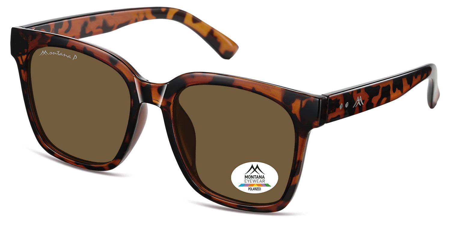 Lunettes de soleil marron et noir. Logo Montana Eyewear sur la branche. Autocollant polarisé.