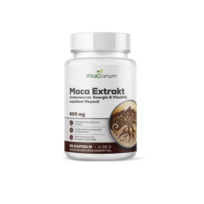 VitaSanum Maca Extract Capsules, 600 mg, 60 vegane capsules.