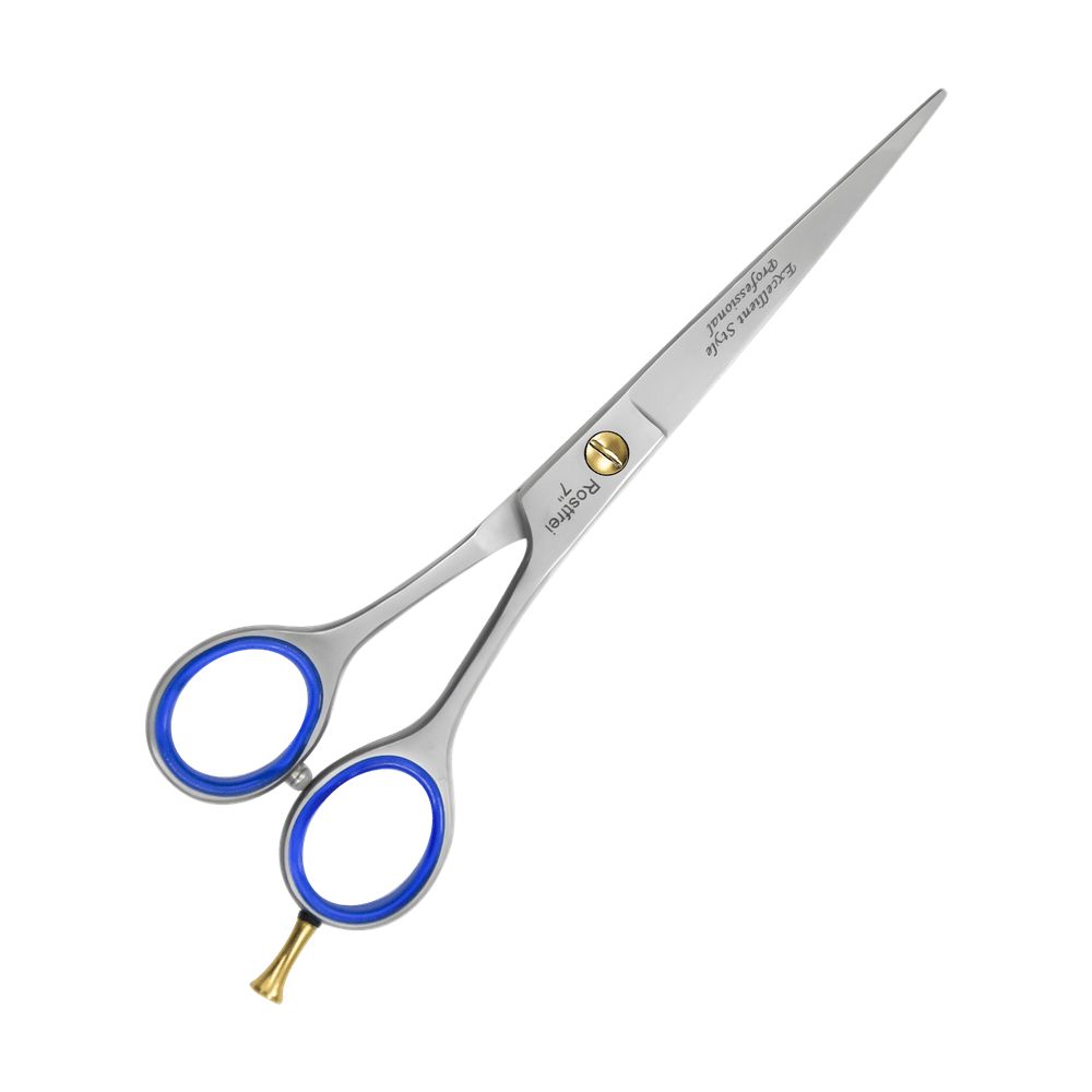 Excellent Solingen Ciseaux à cheveux - lame lisse - poignées en caoutchouc bleu - réglables