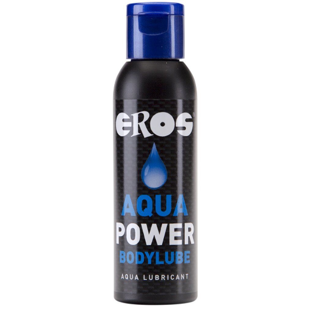 Eros Aqua Power Bodylube fles met blauwe fliptop dop.