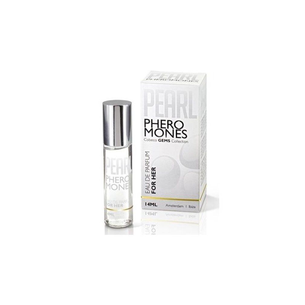 Parfumflesje en verpakking voor Pearl Pheromones Eau de Parfum For Her, 14ml.