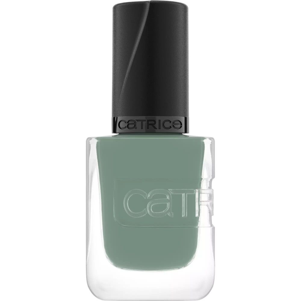 Flacon de vernis à ongles avec bouchon fermé. Couleur vert clair. Marque Catrice.