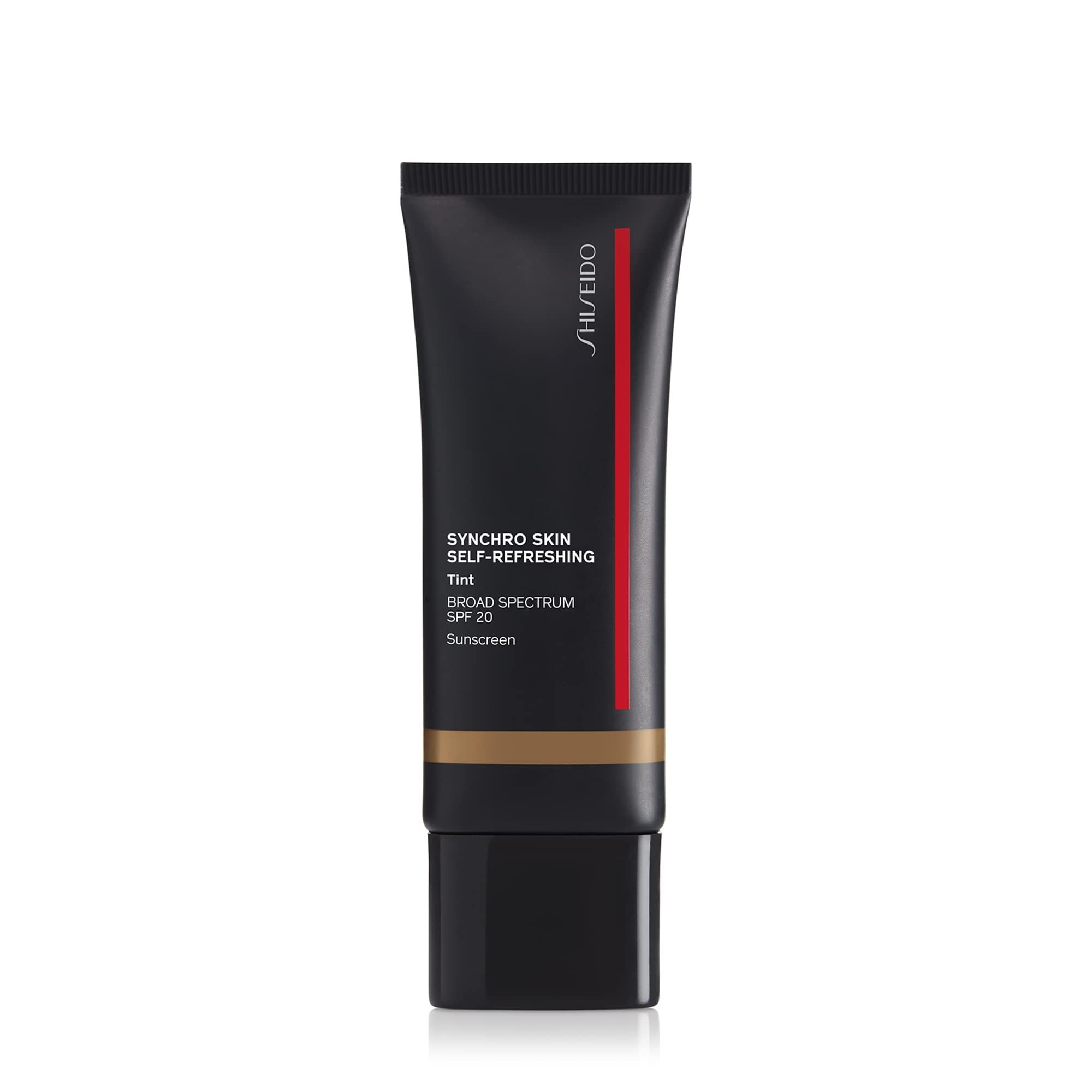 Zwarte tube met rode streep. Tekst: Shiseido, Synchro Skin Self-Refreshing Tint, SPF 20.