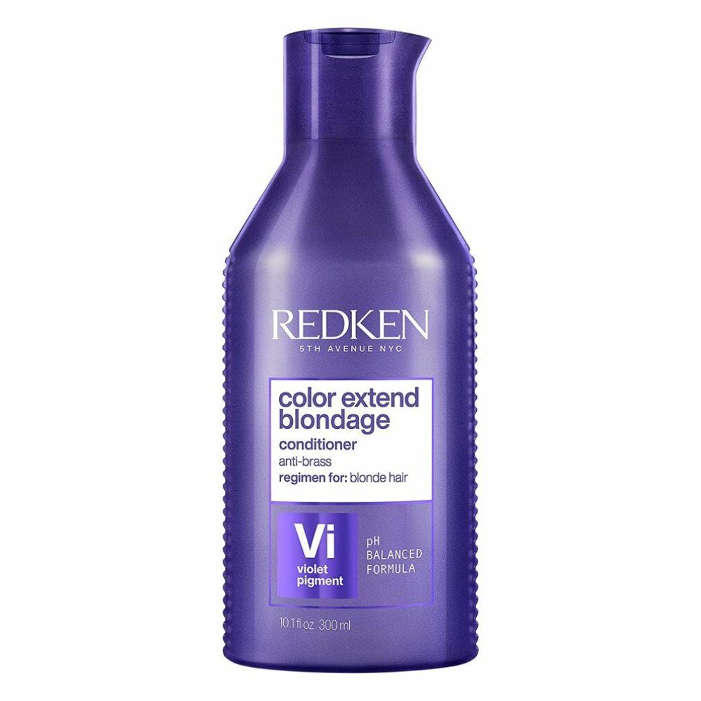 Paarse fles Redken Color Extend Blondage Conditioner. Tekst: anti-koper, voor blond haar. 300ml.