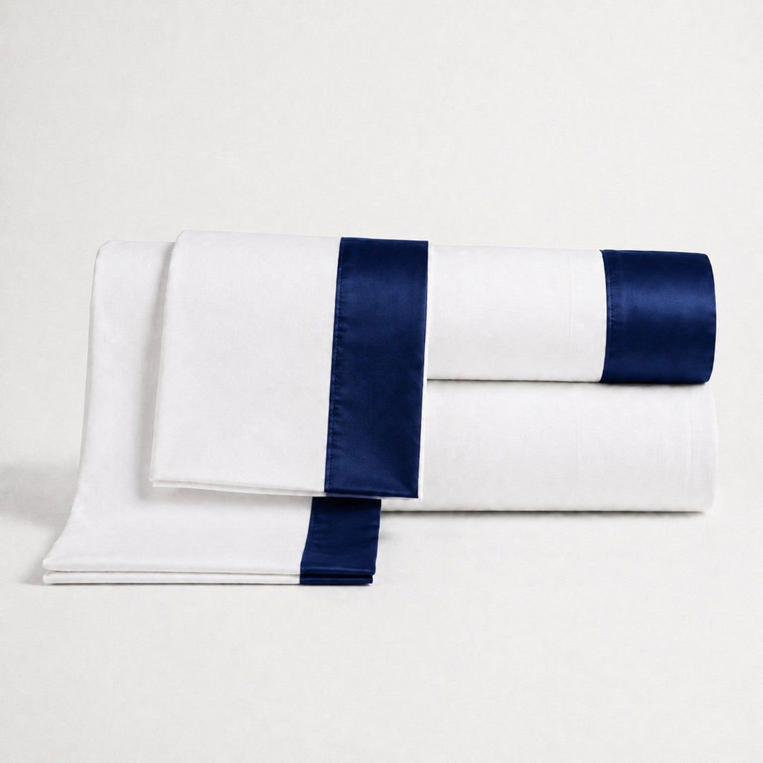 The White Stone Lakenset Eenpersoons 100% Katoen met Decoratieve Satijnen Rand Blauw