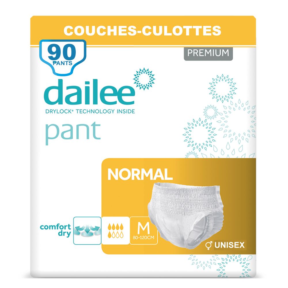 Paquet de Dailee Pant Normal, taille M. Avec image du produit. Technologie Drylock.