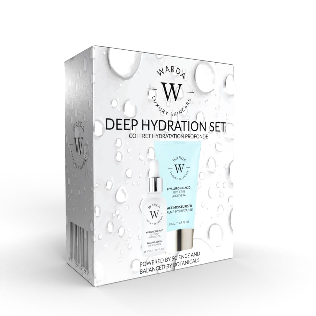 Coffret Warda Skincare Deep Hydration avec sérum et crème hydratante.