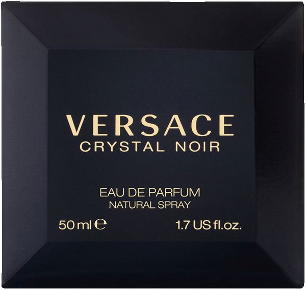 Zwarte doos. Opschrift: VERSACE CRYSTAL NOIR, Eau de Parfum, 50 ml.