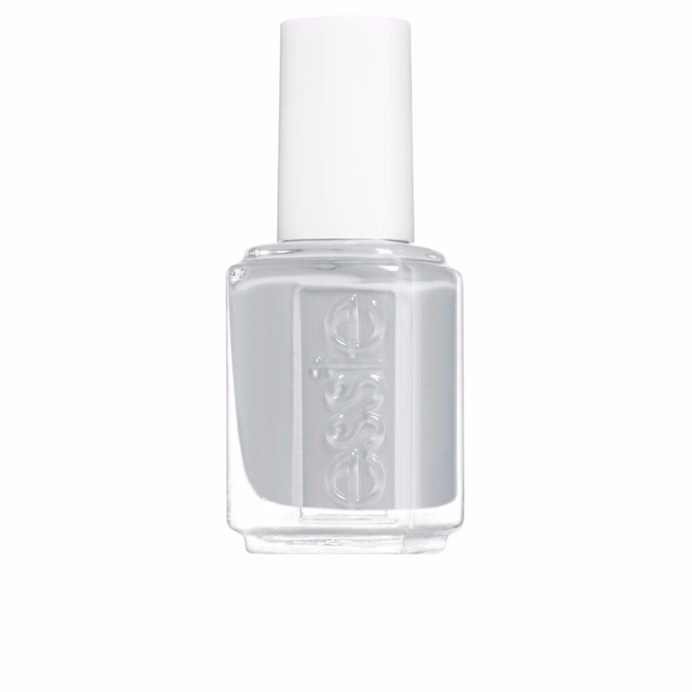 Vernis à ongles gris clair Essie, en flacon de verre avec bouchon blanc. Le nom de la marque est en relief sur le flacon.