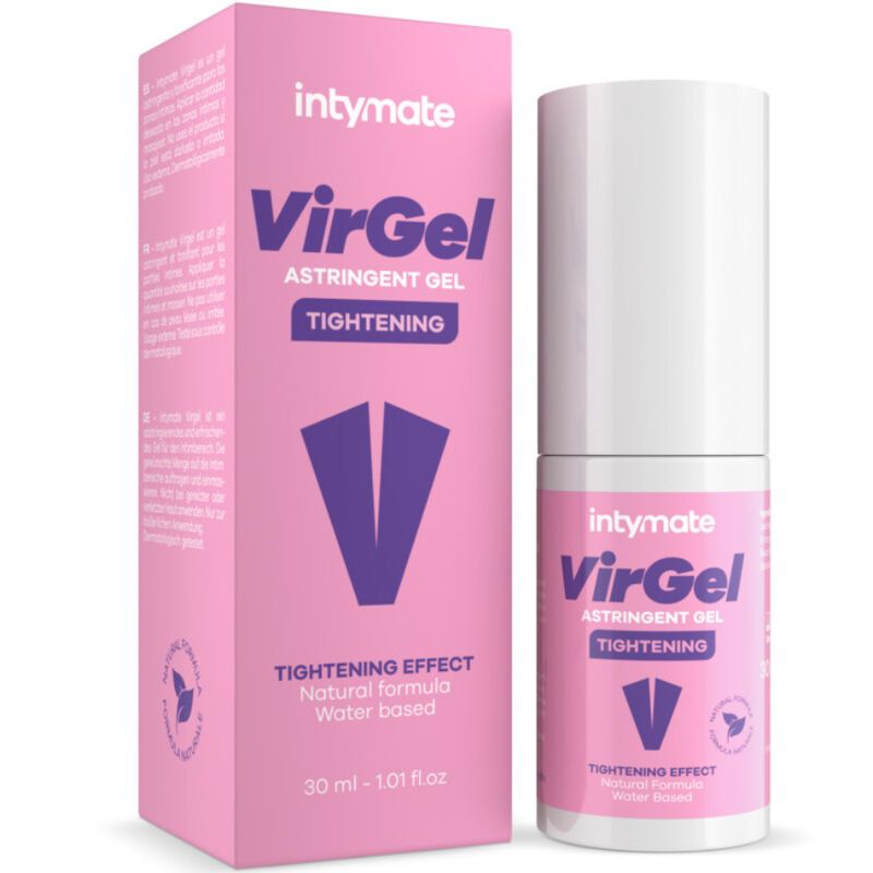 VirGel Astringent Gel: Verstevigende gel in roze verpakking met paarse accenten. 30 ml.