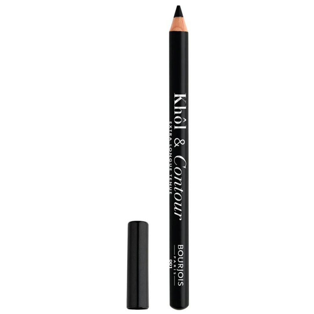 Crayon Khôl & Contour noir avec capuchon noir. Marque Bourjois. Crayon et capuchon séparés.