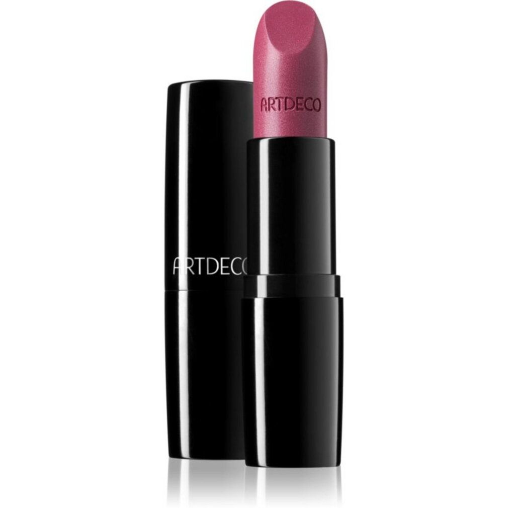 Rouge à lèvres ARTDECO rose à finition chatoyante, tube et capuchon noirs.